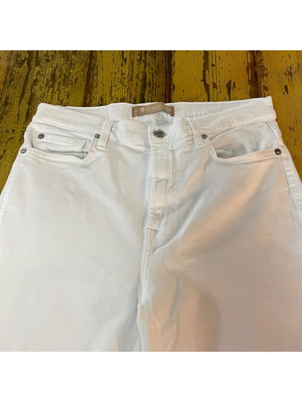 7 For All Mankind High Waist Straight Cropped Jeans SZ 29 Luxe Vintage Raw Hem - Picture 3 of 9